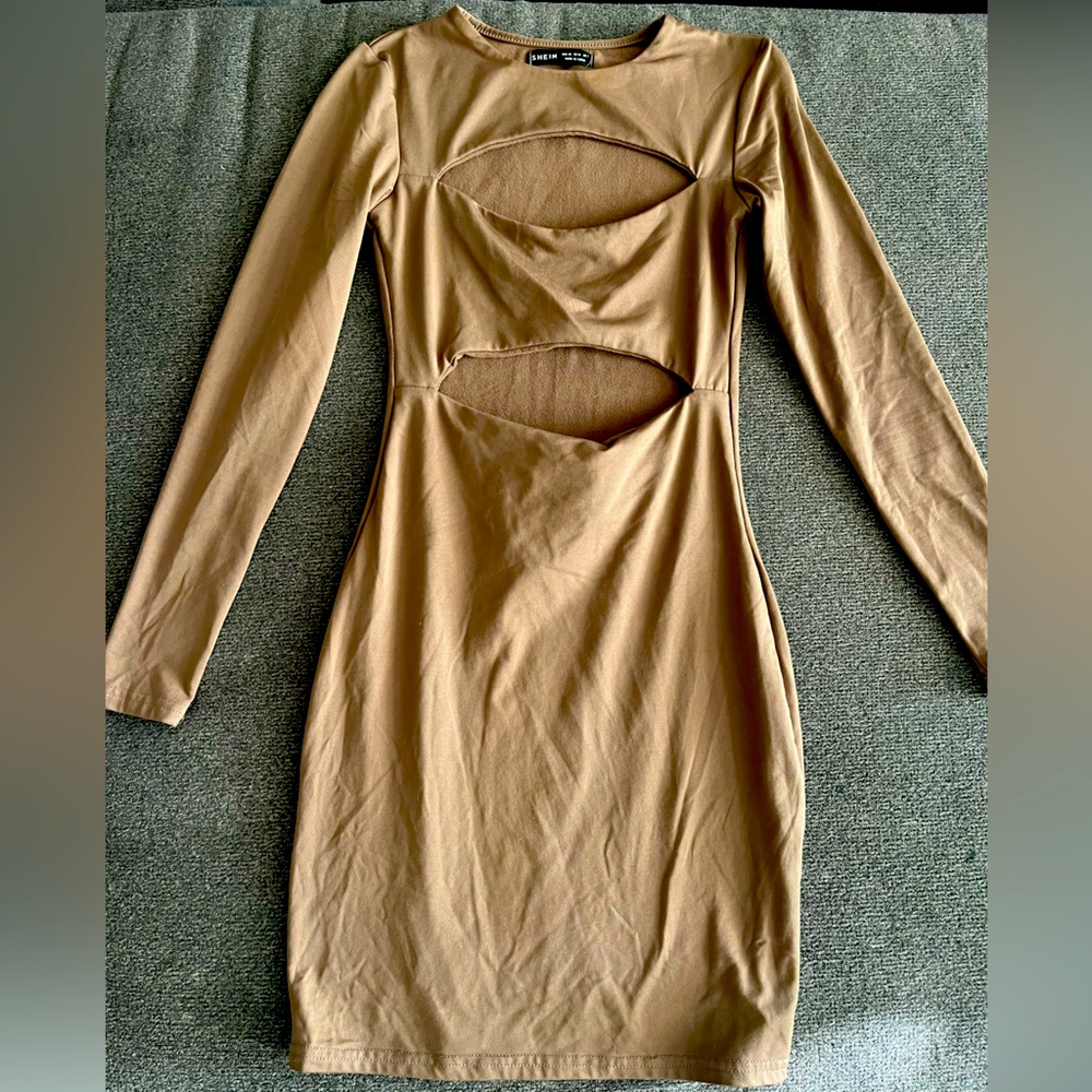 Tan fitted Party Dress. Only worn 2x. I absolutely loved this dress!